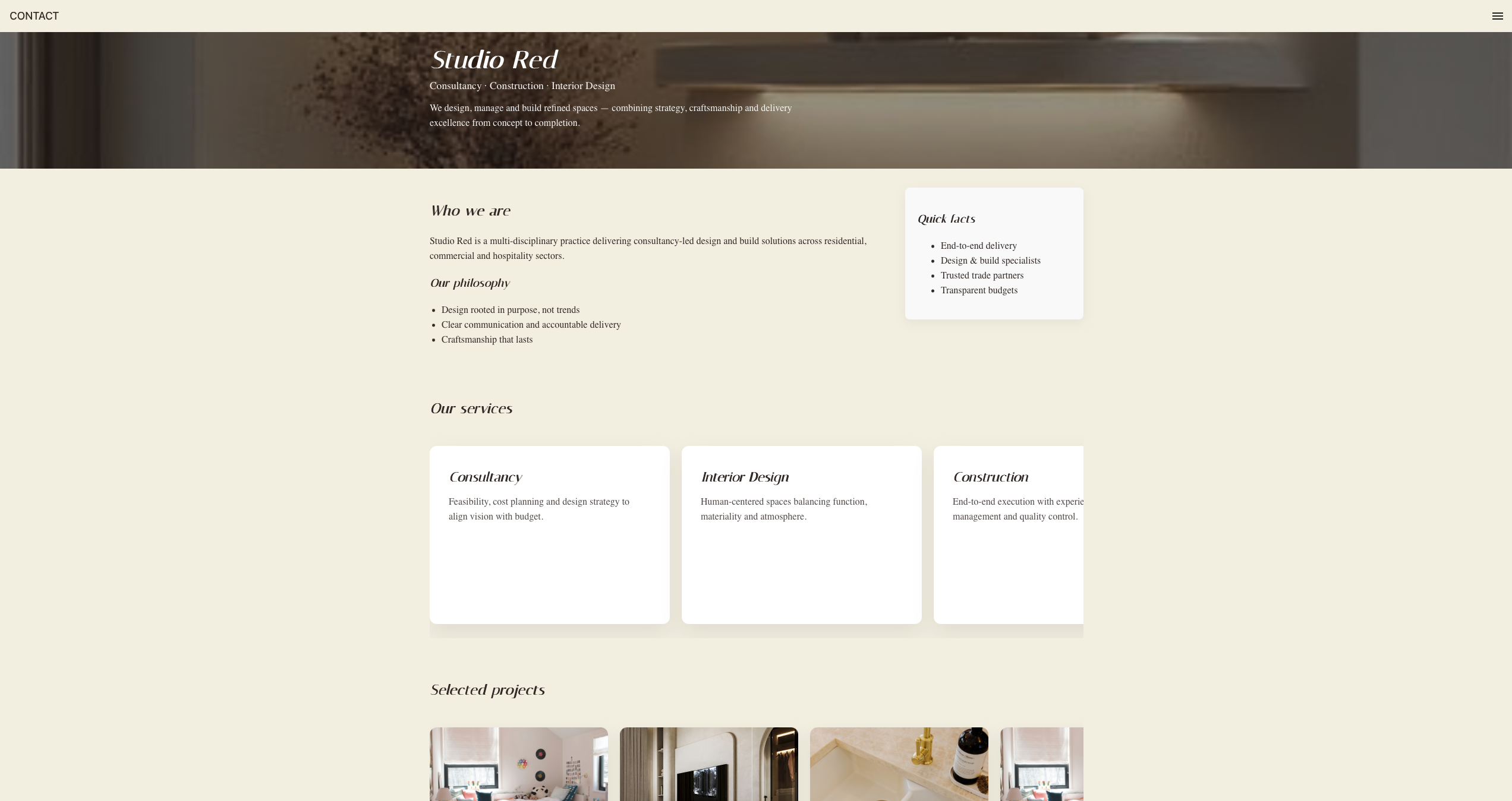 Studio Red website services section